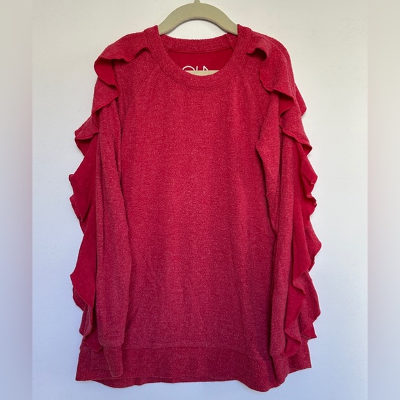 Chaser Ruffle Sleeve Ultra Cozy Red Sweatshirt size 10-12 - Picture 3 of 8